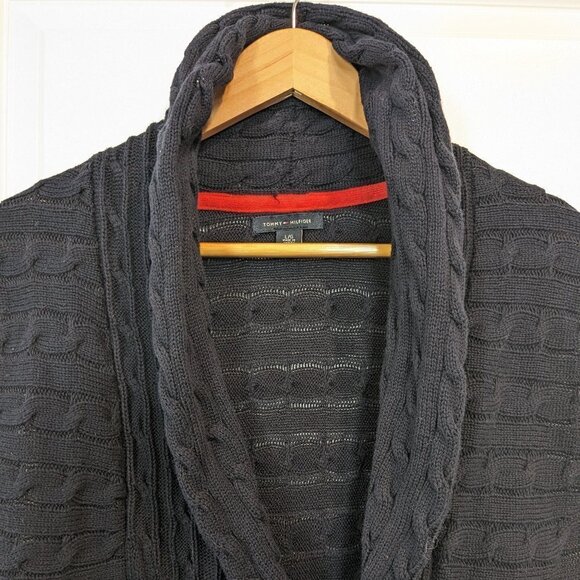 Tommy Hilfiger Knit Vest Navy Blue Cotton Long Shrug Sleeveless Size Large - Picture 8 of 15